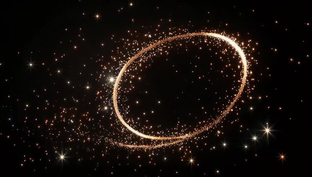 Enchanting 4K digital particle animation featuring a continuous shimmering glitter tail comprised of celestial stardust weaving across a black backdrop in a perfect seamless loop optimized for
