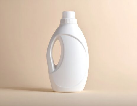 White Plastic Detergent Bottle Mockup Isolated on Beige Background