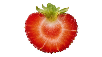 Juicy red strawberry half with green leaves, isolated on transparent background © Sorin