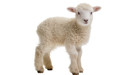 Fototapeta premium Fluffy white lamb standing, isolated on transparent background