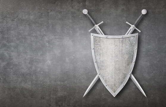 knight swords and shield on grunge background