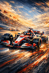 Obraz premium An artistic representation of a Formula 1 car in action, capturing the essence of speed and adrenaline.