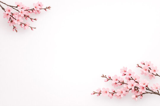 A delicate border with cherry blossom branches in full bloom, perfect for spring themes.