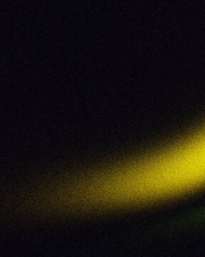 Curved yellow light beam on black vertical grainy background abstract noise texture banner backdrop design