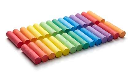 Fototapeta premium 1 2 3 chalk sticks arranged in a vibrant gradient pattern on a clean white surface representing creative learning and artistic expression for children