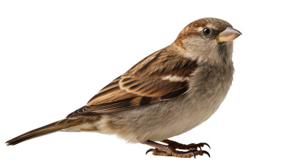 Obraz premium Brown and grey sparrow bird standing, isolated on transparent background