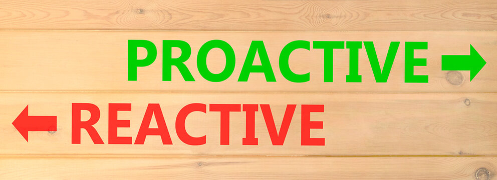 Proactive and reactive symbol. Concept word Proactive Reactive on beautiful wooden wall. Beautiful wooden wall background. Business proactive and reactive concept. Copy space.