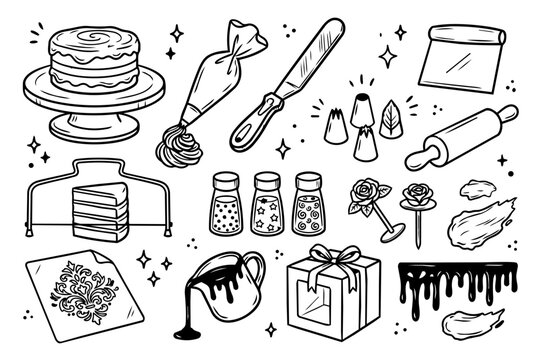 Baking Dessert Doodle Vector Set for Bakery Menu and Pastry Branding