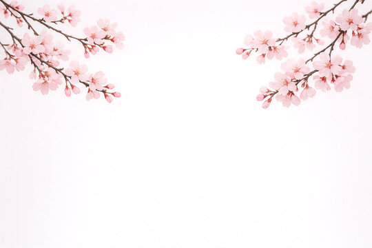 A digital image of a card template featuring a delicate border of pink cherry blossoms against a textured white background. Perfect for greeting cards or invitations.