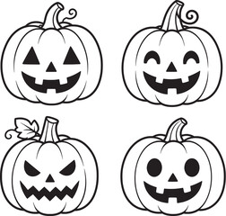 Obraz premium Halloween Pumpkin Line Art Vector Set