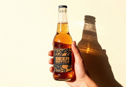 Beer Bottle In Hand Mockup