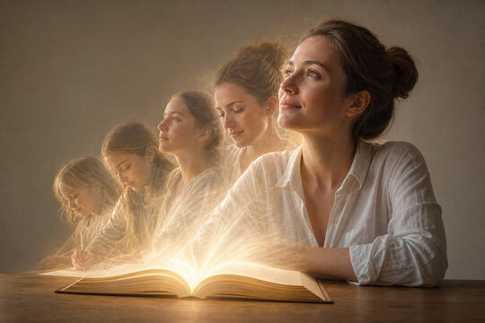 Glowing life story unfolding through time and memory