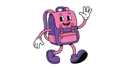 Naklejka premium Cartoon Pink Backpack Character Waving Happily.