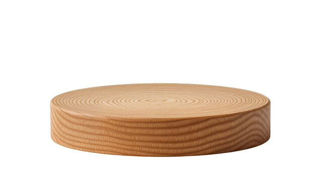 Round wooden tree slice with concentric rings, isolated on transparent background