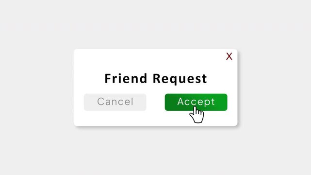 Friend Request Accepted Popup with Cursor Clicking Accept Button Animation
