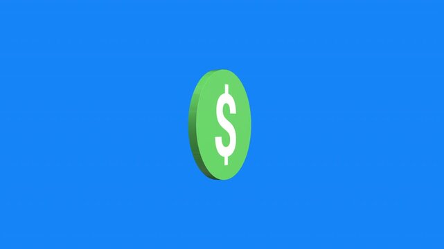 3d rotating Dollar icon animation on blue screen background. Money animation. 