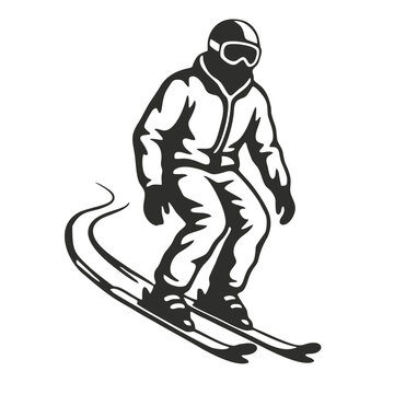Skier Downhill Racing Silhouette Vector Icon on White Background