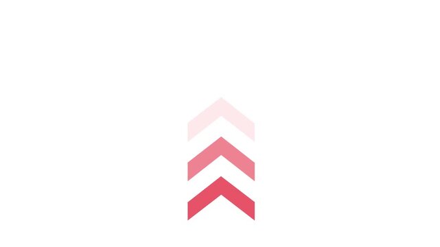 Upward-pointing navigation arrow animation, a sequence of upward arrows with a blinking loading effect, white background, 4K video.