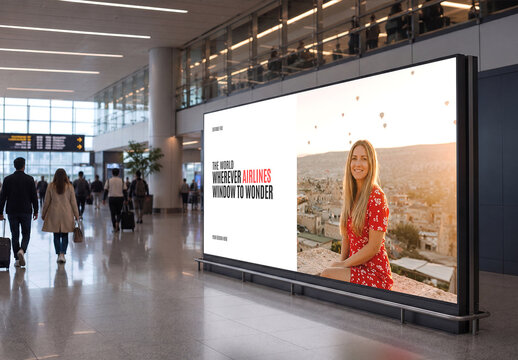 Airport Terminal Digital Billboard Advertising Mockup