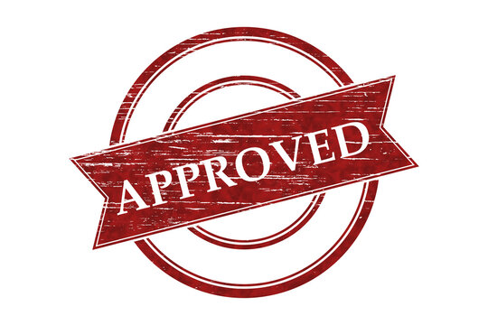 Red distressed Approved stamp isolated on white for passing quality control