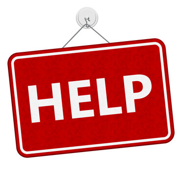 Help red and white sign isolated on white for customer service