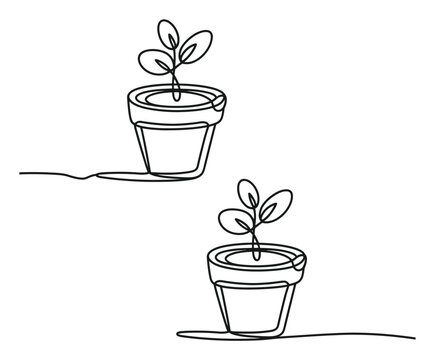 L&iacute;nea continua minimalista de dos plantas en macetas