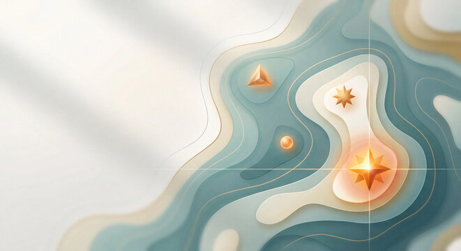 Topographic heatmap illustration with glowing risk markers on teal contour background