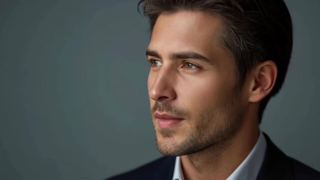 Handsome man portrait thoughtful studio headshot face man portrait soft lighting neutral expression