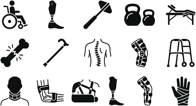 Set of medical rehabilitation and orthopedics icons.