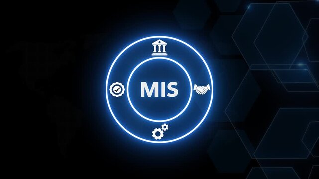 Mis management information systems concept with glowing digital and business network infographic business intelligence