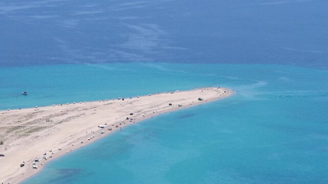 Possidi Beach aerial view of a sandy spit into turquoise sea