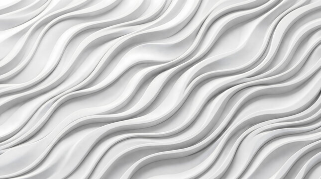 Seamless abstract full frame background pattern of continuous parametric undulating fluid wave lines rendered in soft matte white material with elegant depth and shadow.