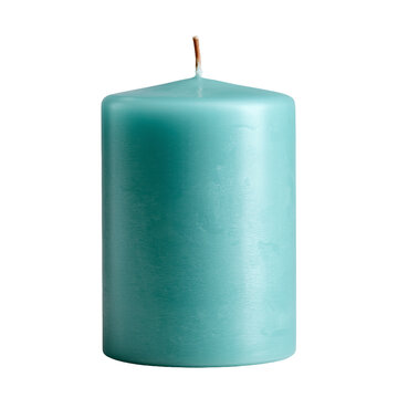 A cyan pillar candle isolated on white background.