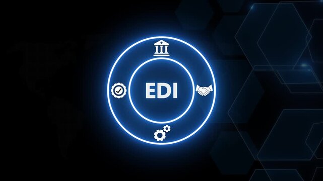 Edi electronic data interchange concept with glowing digital interface and business technology digital transformation