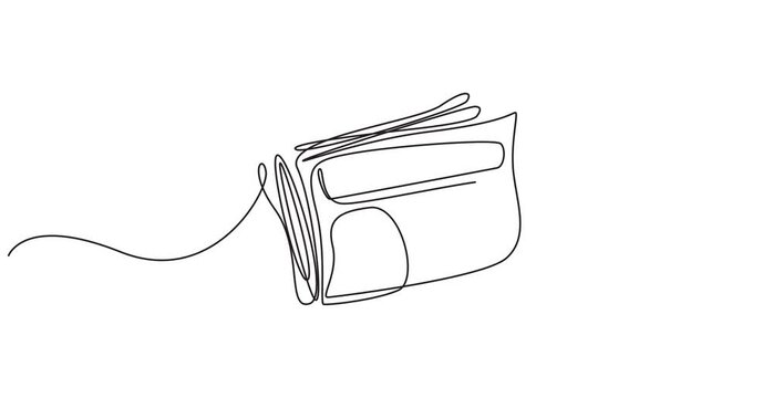 Animated self drawing of continuous line draw stack of news newspapers with cup of coffee.  Full length one line animation. 4K, newspaper continuous one line drawing animation