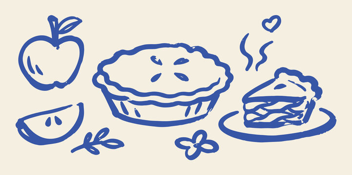 Apple Pie and Slice Doodle Sketch Vector Illustration