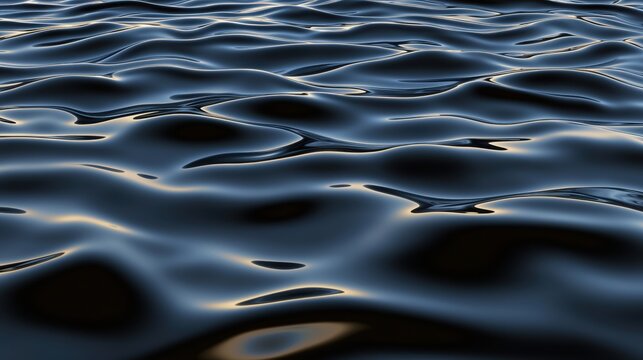  close-up of dark water surface with gentle ripples reflecting light, creating a smooth, wavy texture.
