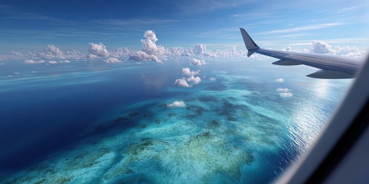 Aerial View of Ocean and Sky from Airplane Window
