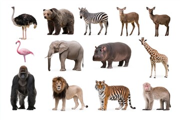 Obraz premium The Wildlife Menagerie: A Diverse Array of Animals in a Global Scene