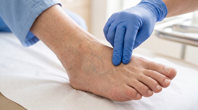 Ultra realistic close-up of healthcare professional checking foot pulse in diabetic patient
