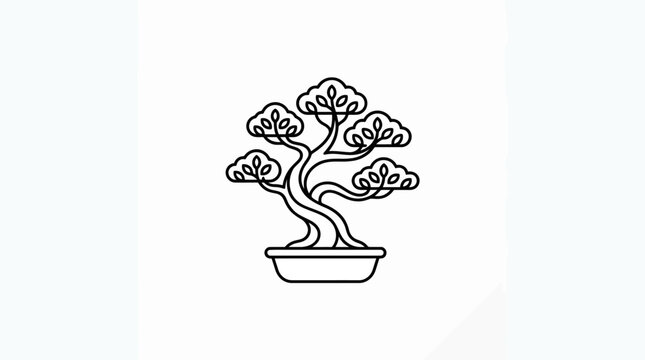 Minimalist black line art bonsai tree icon.