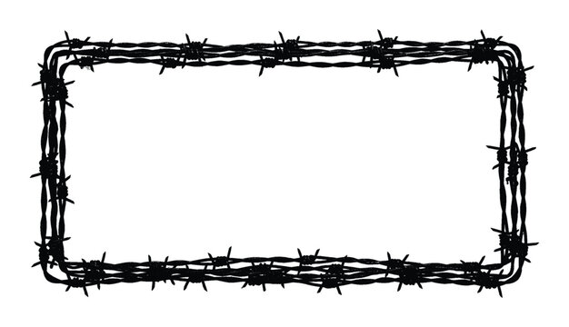 Barbed wire rectangular frame on white background.