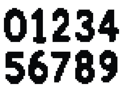 Pixel art style numbers zero to nine set.