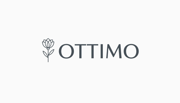 Minimalist branding logo design template for ottimo featuring a thin line art tulip icon and a dark gray serif font.