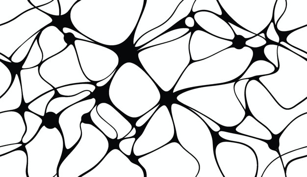 Neuron cells black and white vector background, abstract pattern of connected nerve cells and neural network.