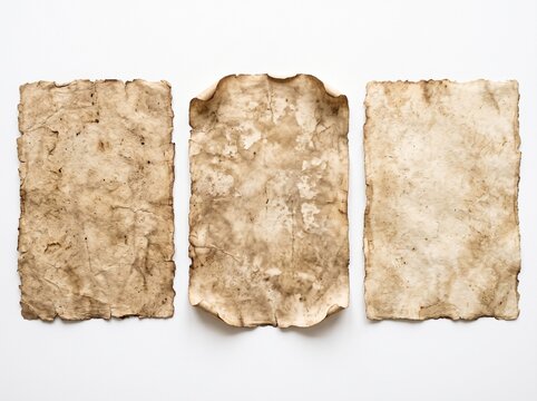 Vintage aged paper sheets with textured edges and subtle stains for historical documents or creative design projects