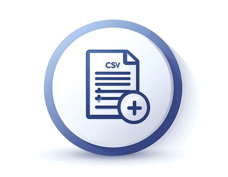 Blue Circular Icon Featuring a CSV Document File with an Add Symbol Button