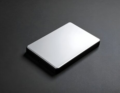 Portable External Hard Drive Case in Silver and Black on Dark Background