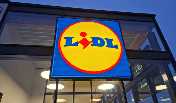 LIDL SIGN logo at Night