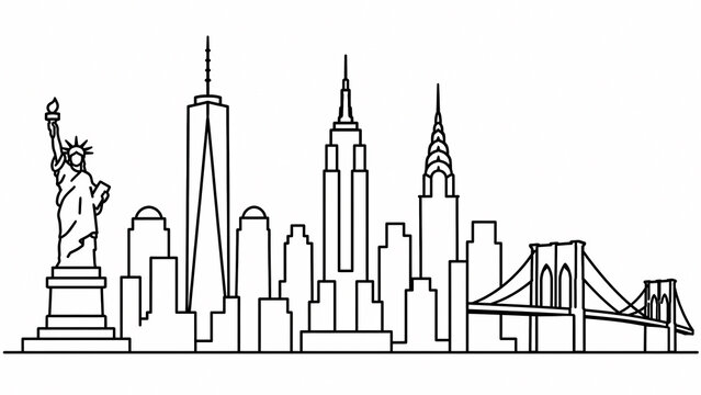 newyork cityline line art , line drawing